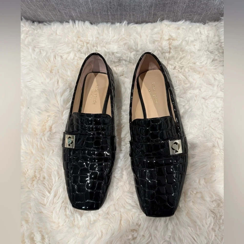 kate spade Black Textured Loafers